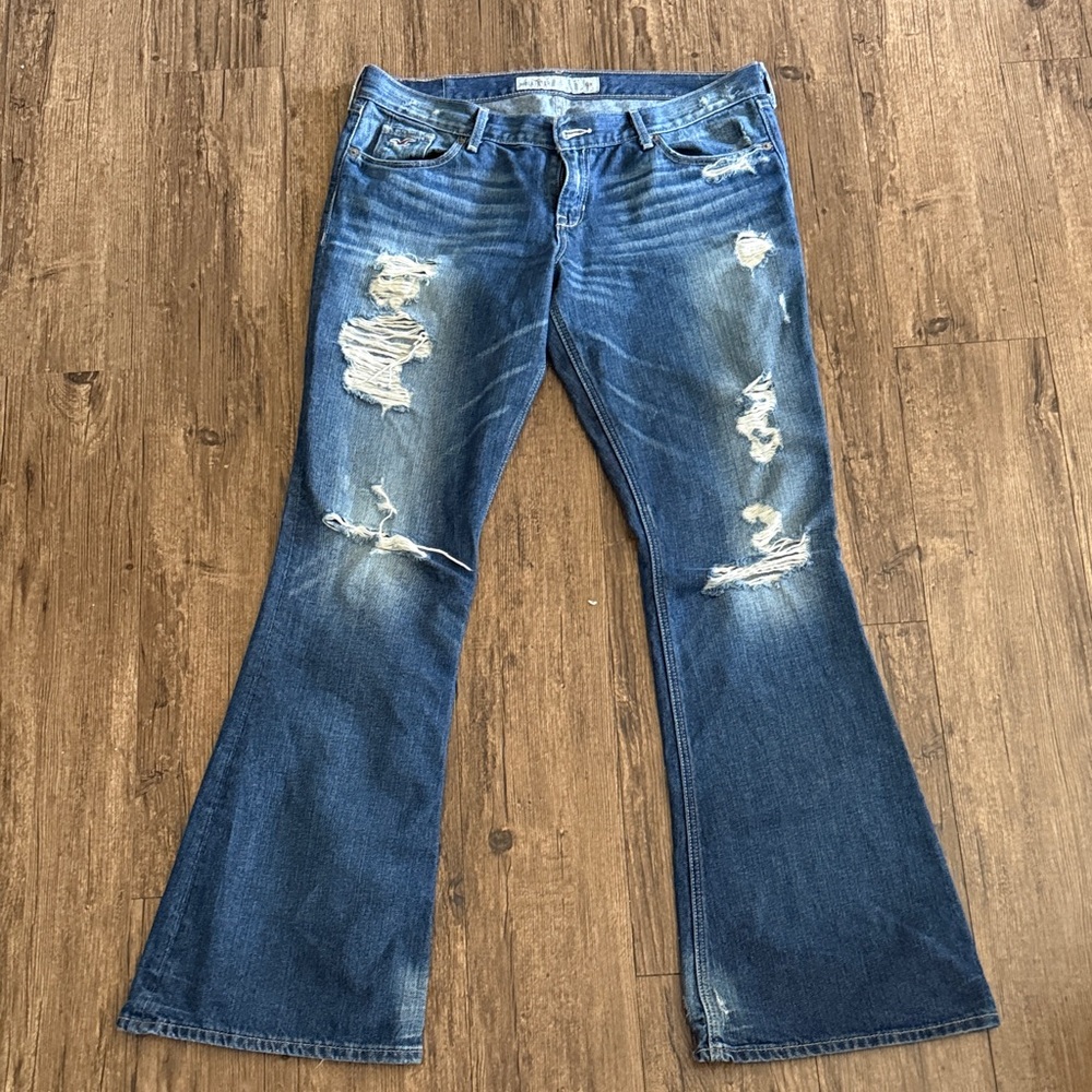 Hollister y2k low rise distressed Flare Jeans Dark Wash
